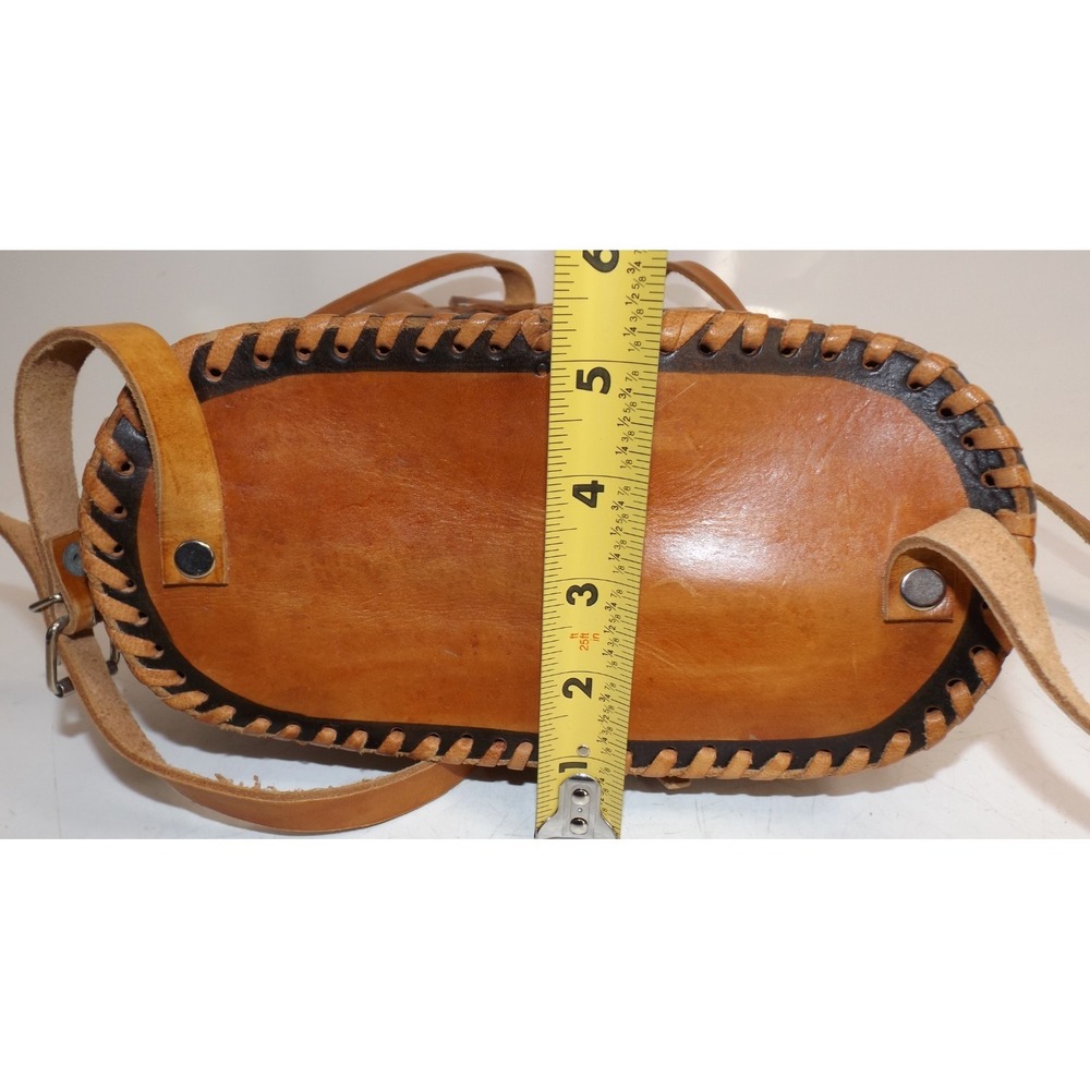 Leather Tooled & Stiched Backpack Purse Aztec design 13 x 9 x 5" - Picture 11 of 16